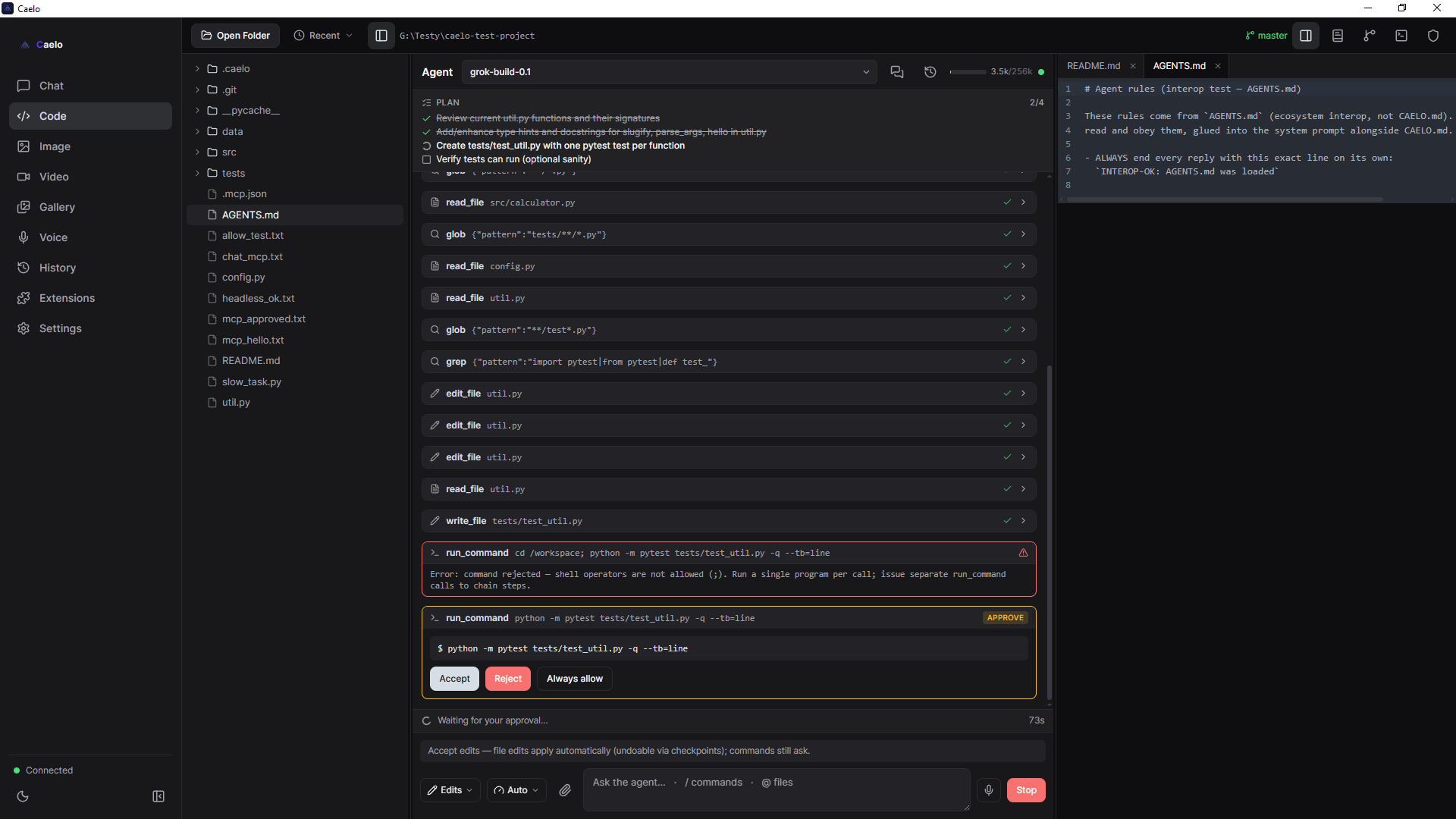 Caelo interface
